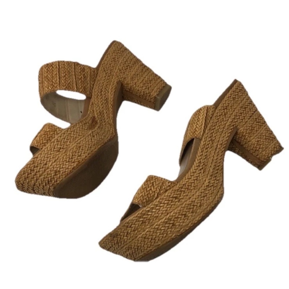 Stuart Weitzman Raffia Woven Block Heel Espadrill… - image 3